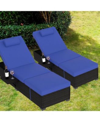 Outdoor Chaise Lounge Chairs Set of 2, Patio Reclining Chair with Cushion and Adjustable Backrest