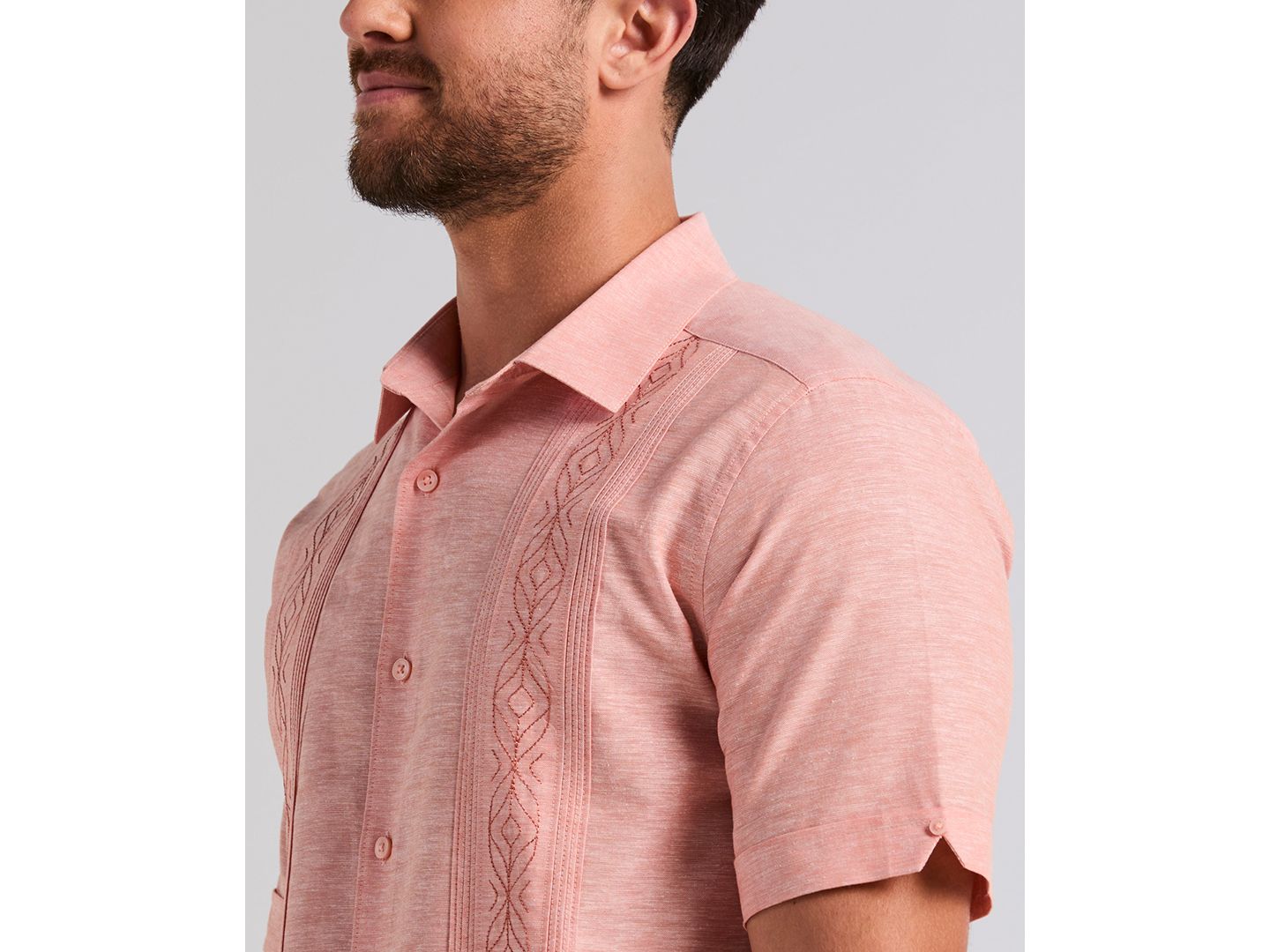 Мужская рубашка Cubavera Embroidered Linen Blend, цвет: Льняной — фото 3