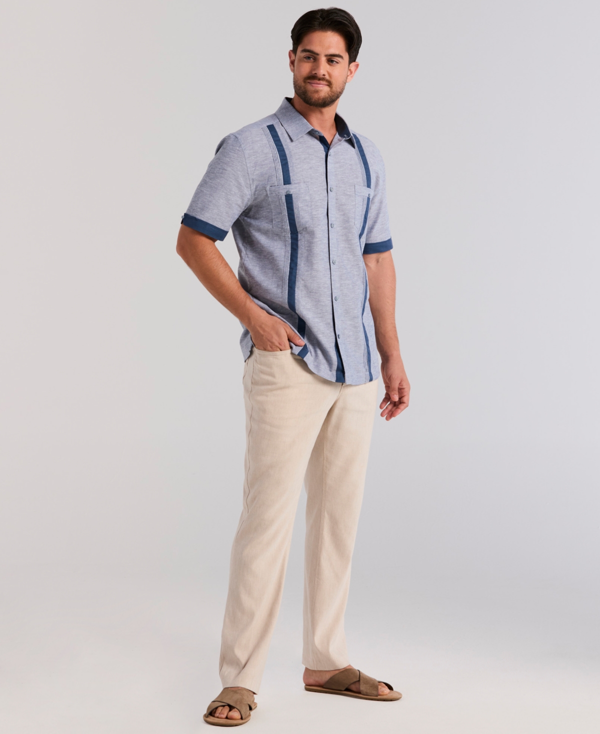 Cubavera Men's Cross-Dyed Short-Sleeve Pintucked Shirt