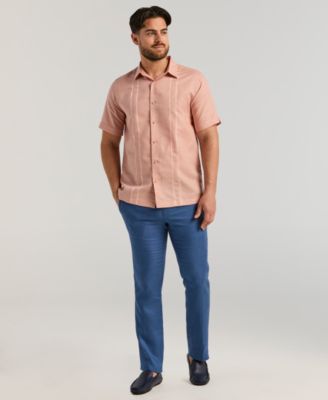 Men's Short-Sleeve Panel Button-Front Linen Camp Shirt