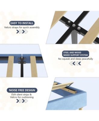 LED Upholstered Platform Bed, Princess Style, Fabric Headboard, Wood Slats,No Box Spring