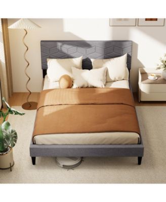 Modern Upholstered Platform Bed with Linen Headboard