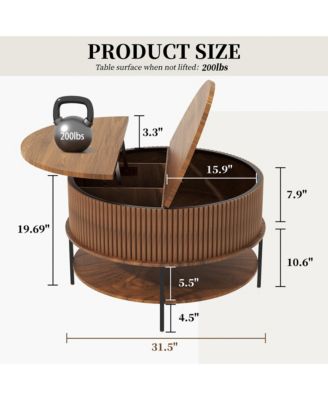 31.5" Farmhouse Lift Top Coffee Table - Round Center Table with Dual-Level Storage and Hidden Compartment for Living Room, Home Office