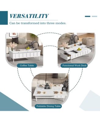 Lift-Top Coffee Table, Multi-Functional Center Table with 2 Drawers, Foldable Top and Hidden Storage Compartment for Living Room
