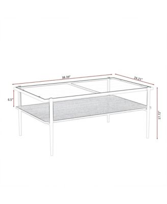 Rectangle 2 Tier Coffee Table, Center Table with Gray Tempered Glass Top and Wood Storage Shelf for Living Room, Small Space