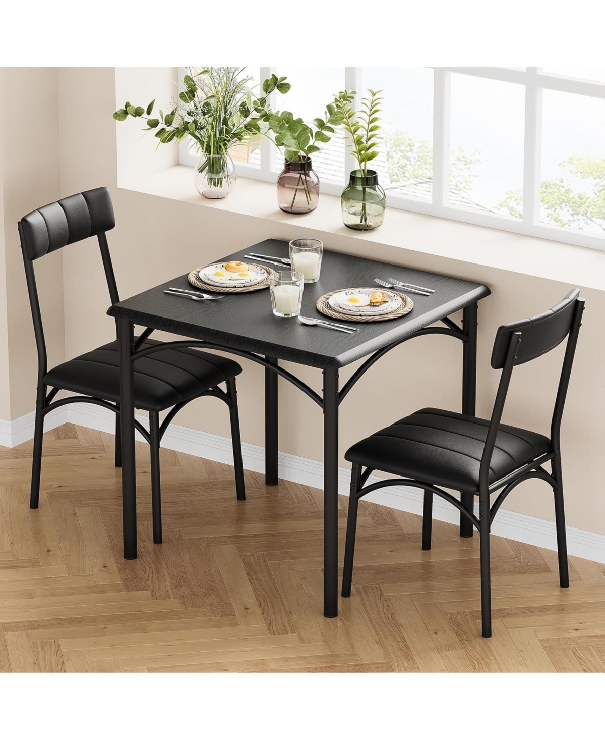 gaomon Contemporary 2-Person Square Kitchen Table Set, Space-Saving Breakfast Furniture for Small Apartments or Studios