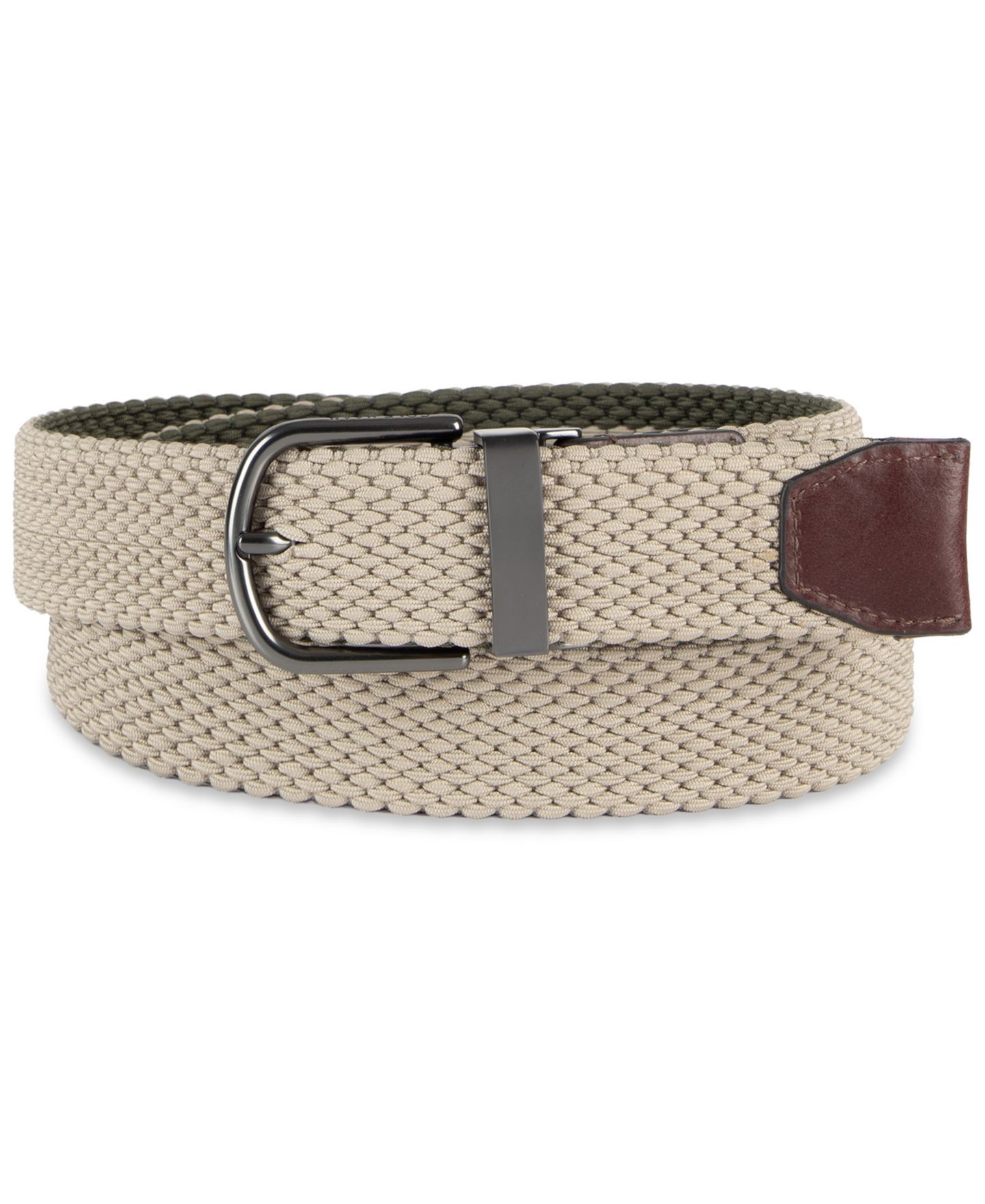 Мужской ремень Cole Haan Two-In-One Reversible Striped Stretch Web Belt, цвет: Хаки / Оливковый — фото 4