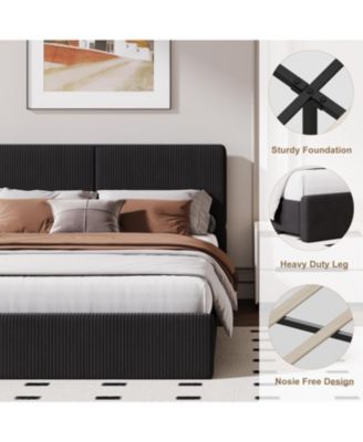 Platform Bed Frame with Headboard, Fully Upholstered Design, Wooden Slats, Easy Assembly, Noise Free