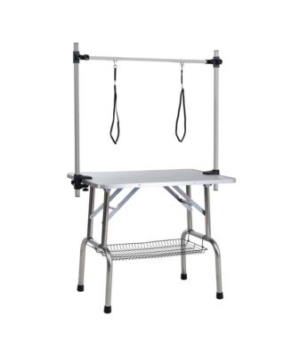 36" Silver Folding Pet Grooming Table with Stainless Steel Frame and Adjustable Arm