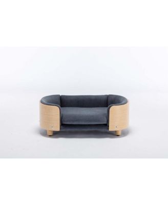  Mid-Size Scandinavian Elevated Dog Bed with Solid Wood Legs and Velvet Cushion