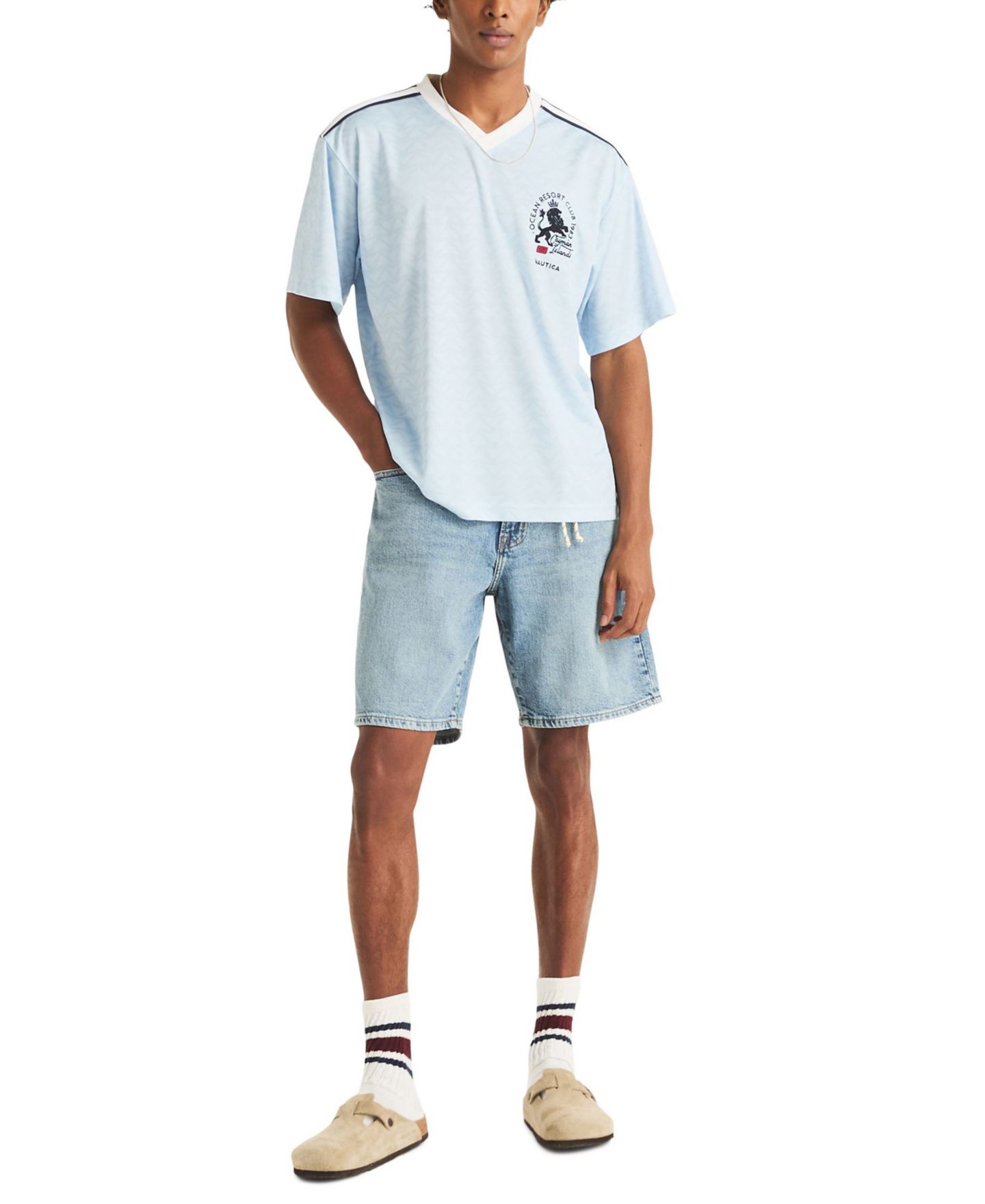 Мужской топ Nautica Shadow Printed Soccer V-Neck Jersey, цвет: Ледяной синий — фото 2