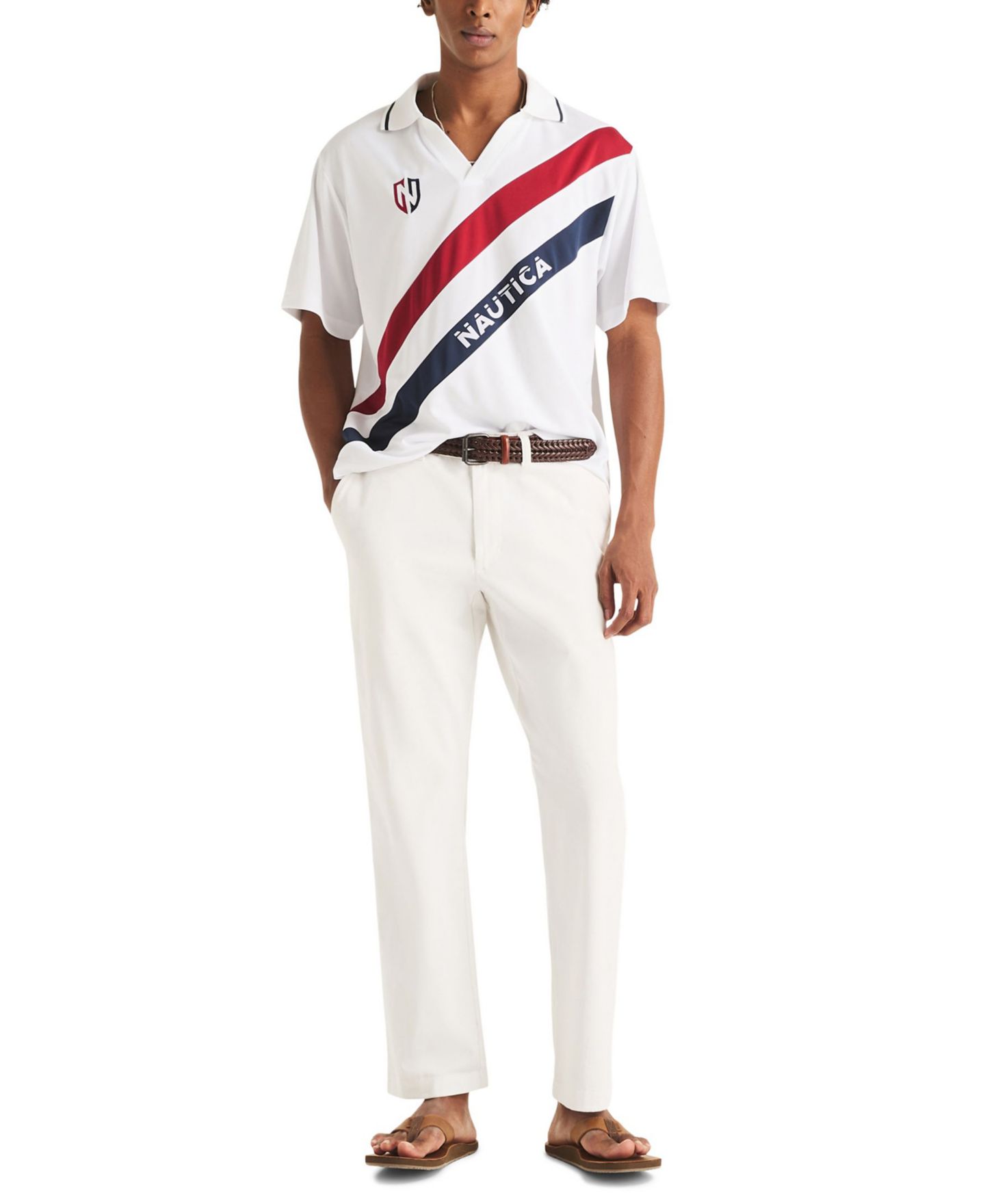 Мужское поло Nautica Diagonal Blocking Johnny Collar Polo Shirt, цвет: Молочный белый — фото 2