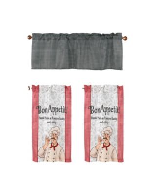 Polyester Cucina Pasta Chef Slub 3 Piece Kitchen Curtains Valance and Tiers Set 52" x 18" Muticolor