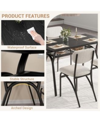5-Piece Dining Table Set for 4, Rectangular Table with Storage Rack, Boucle Dining Chairs