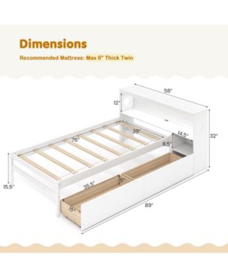 Bed Frame with LED Lights and Bookcase Headboard