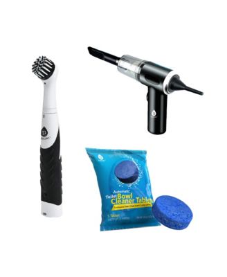 Complete Cleaning Bundle – 2-in-1 Mini Wireless Vacuum & Air Duster  Cordless Power Scrubber Brush  Automatic Toilet Bowl Cleaner Tablets
