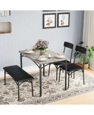 5 Piece Dining Table Set for 4, Metal Frame Table with Bench & Upholstered Chairs, Modern Set for Apartments