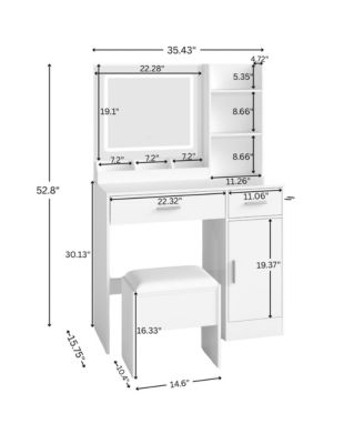 Makeup Vanity Table with LED Light Mirror, Charging Station, 2 Drawers and Storage Cabinet, Dressing Table Set with Stool for Bedroom