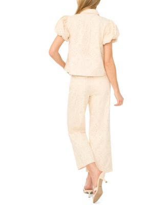 Women's Mid-Rise Eyelet Cotton Cropped Jeans