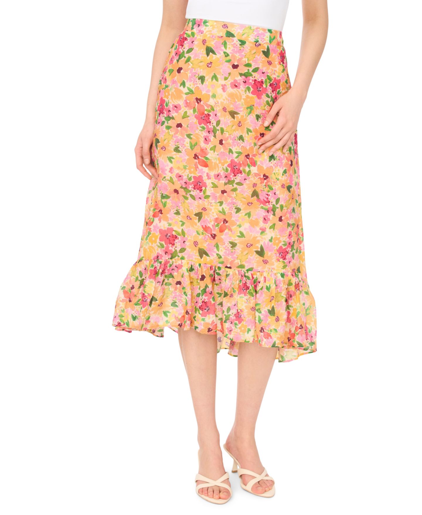 Женская юбка CeCe Floral Ruffle Hem Midi, цвет: Бордово-красный — фото 1