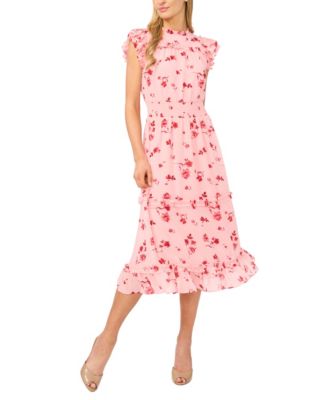 Women's Flutter-Sleeve Smocked-Waist Midi Dress