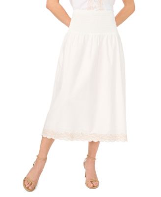 Women's Smocked-Waist Embroidered A-Line Midi Skirt