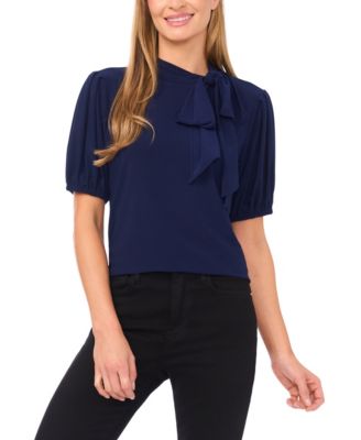 Women's Short-Sleeve Tie Neck Bow Detail Top