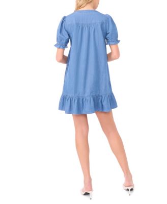 Women's Crewneck Ruffle-Hem Cotton Mini Dress