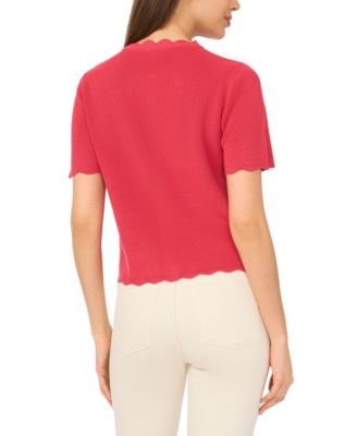 Women's Crewneck Scallop-Edge Cardigan Sweater