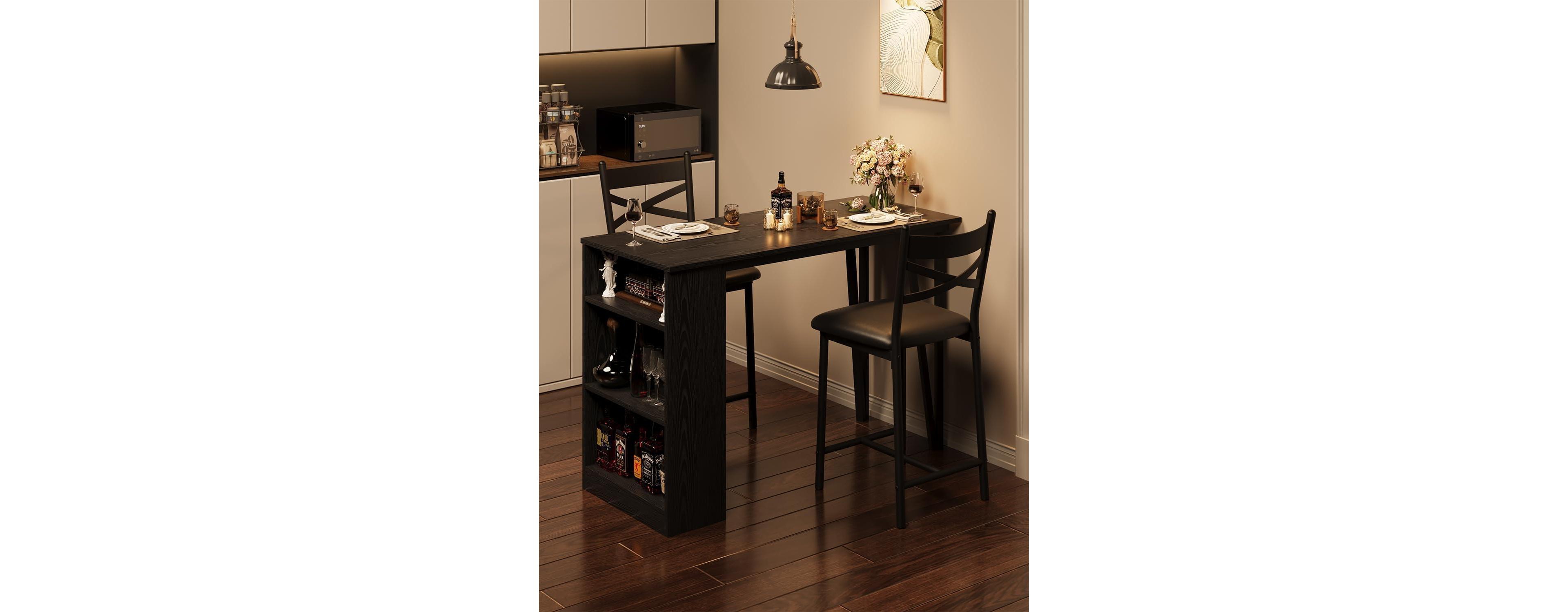 gaomon 3-Piece Bar Table Set for 2, Flip Top Extension Bar Table and Chairs with Shelves, Small Space Kitchen Set