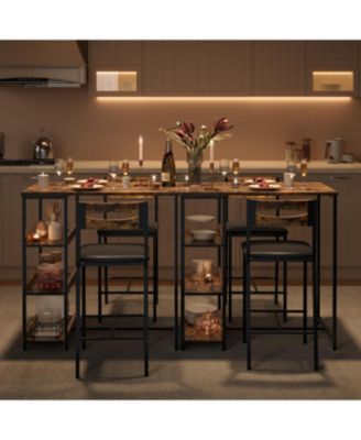 3-Piece Kitchen Table Set with Storage Shelves & 2 Upholstered Chairs, Space-Saving Iron & Wood Set for Apartments