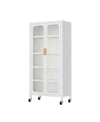 5 Tier Metal Display Storage Cabinet with Transparent Door, Adjustable Shelves and Wheels, Food Pantries Cabinets for Kitchen, Dining Room