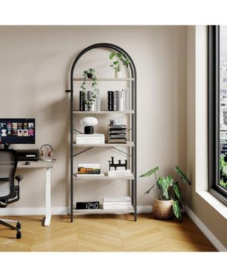 5-Tier 70.8" Tall Arched Bookshelf, Open Display Shelf with Metal Frame, Storage Rack for Bedroom or Home.