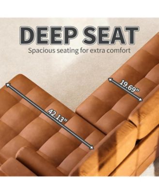 88.9" L-Shaped Leather Sofa with Chaise, Mid-Century Modern 3-Seater Couch