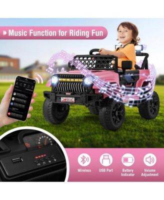 Kids 12V Electric Ride On Truck with Remote Control LED Lights and Music for Ages 3 and Up