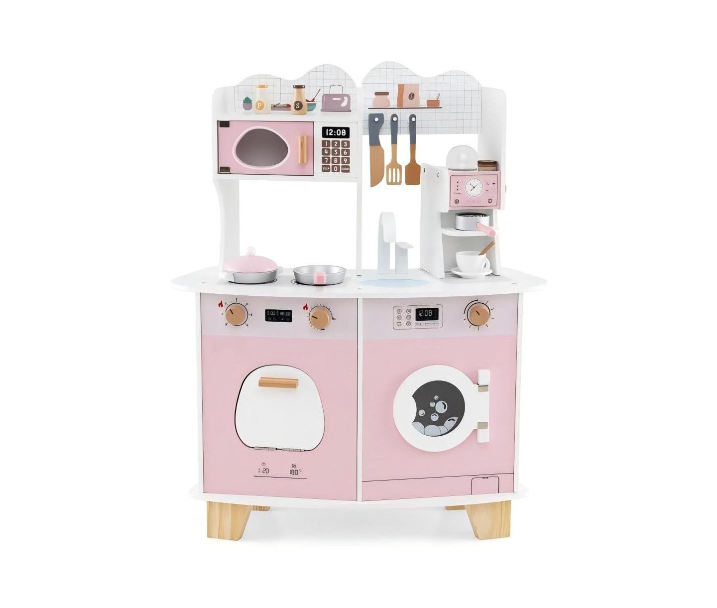 Детский игровой набор HONGGE Coffee Maker Wooden Kitchen Playset, Ages 3+, цвет: Розовый — фото 1