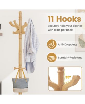 Solid Wood Hall Tree with Multiple Hooks and Height Options