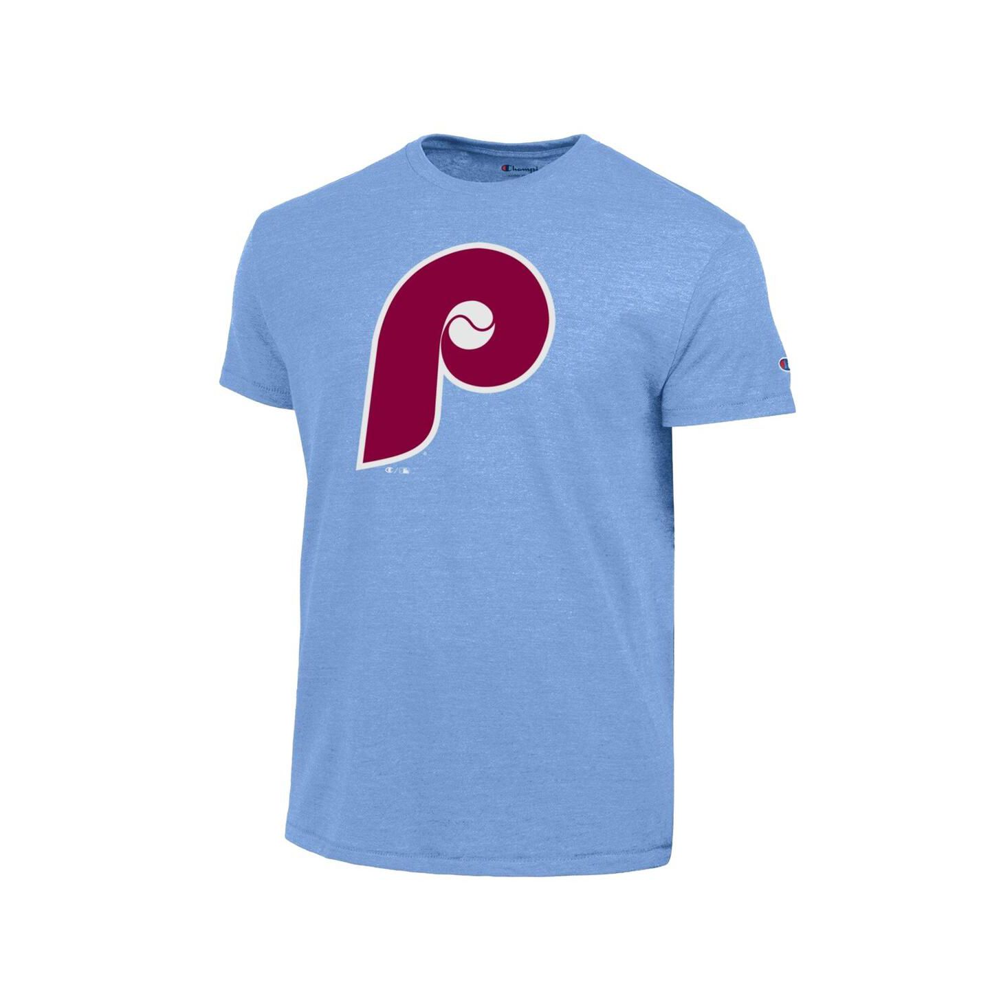 Мужская футболка Champion Light Blue Philadelphia Phillies Cooperstown Logo Tri-Blend — фото 3