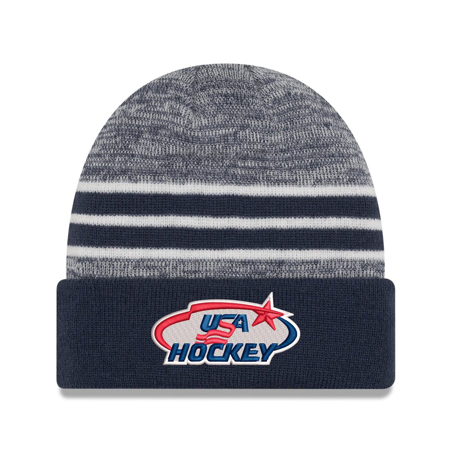 Мужская шапка New Era Navy/Heather Navy US Hockey Cuffed Knit Hat — фото 1