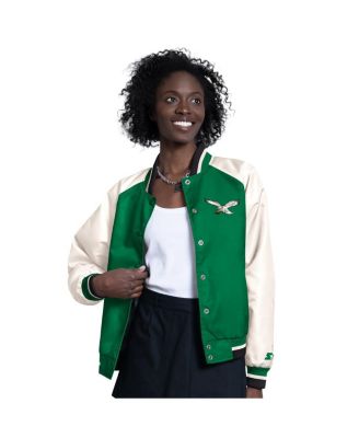 Women's Kelly Green/White Philadelphia Eagles Raglan Blitz Full-Snap Varsity Jacket