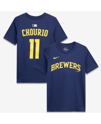Big Boys and Girls Jackson Chourio Navy Milwaukee Brewers Name & Number T-Shirt