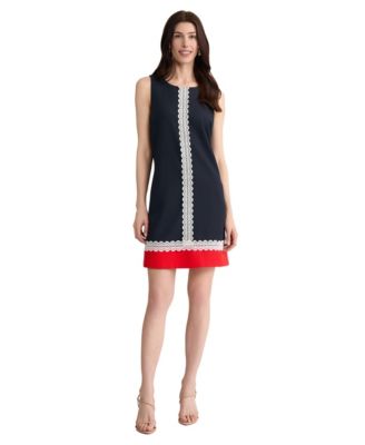 Petite Sleeveless Lace-trim Colorblock Dress