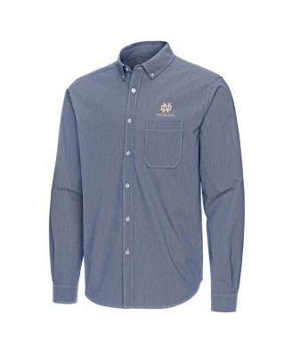 Men's Navy Notre Dame Fighting Irish Porter Woven Tri-Blend Long Sleeve Button-Down Shirt