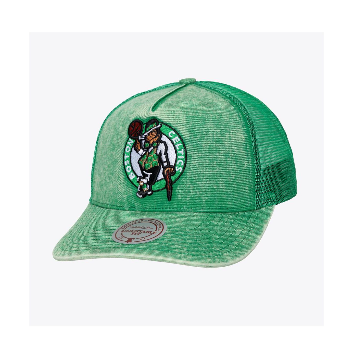 Мужская кепка Mitchell & Ness Kelly Green Boston Celtics Gameday Snow Wash Adjustable Trucker Hat — фото 1