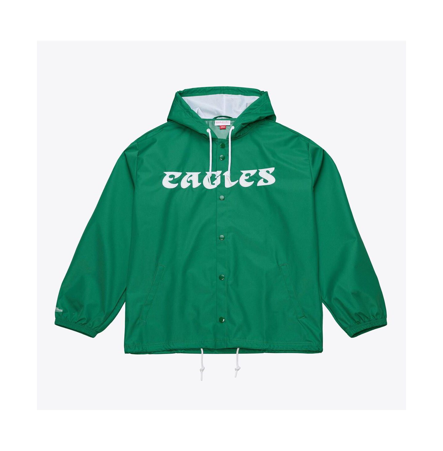 Мужская куртка Mitchell & Ness Kelly Green Philadelphia Eagles Coaches Full-Snap Hooded Windbreaker — фото 1
