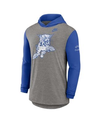 Men's Heather Gray/Royal Kentucky Wildcats Campus Legacy Tri-Blend Long Sleeve Hooded T-Shirt