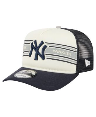 Men's Cream/Navy New York Yankees Banner A-Frame 9FIFTY Trucker Snapback Hat
