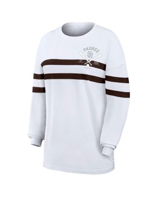 Women's White San Diego Padres Oversized Long Sleeve Striped T-Shirt