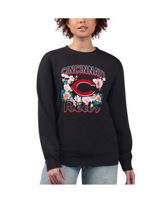 Women's Black Cincinnati Reds Flowers Graphic Pullover Sweatshirt