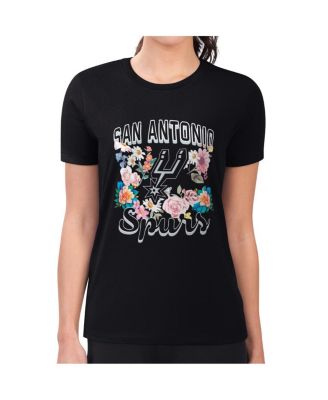 Women's Black San Antonio Spurs Super-Slim Fit Lightweight Flowers Team Logo Graphic T-Shirt